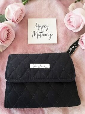 Vera Bradley Black Quilted Wallet | Animal Print Lining EUC
